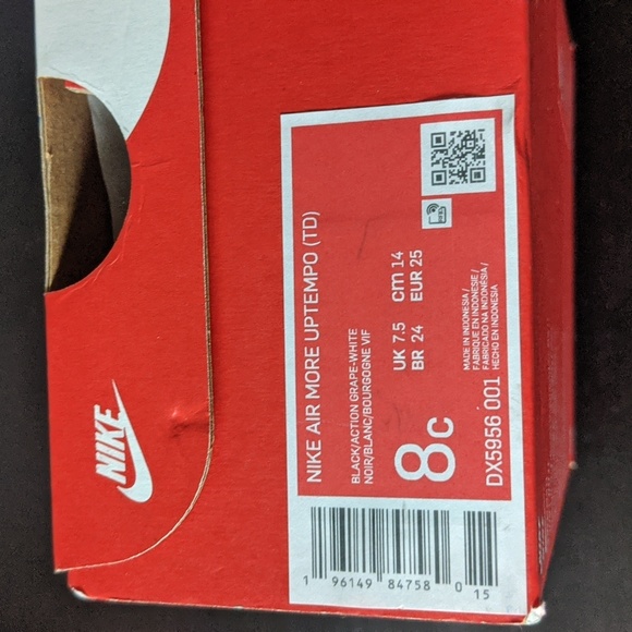 Black & Action Grape-White Nike Air More Uptempo (TD) - Picture 5 of 5